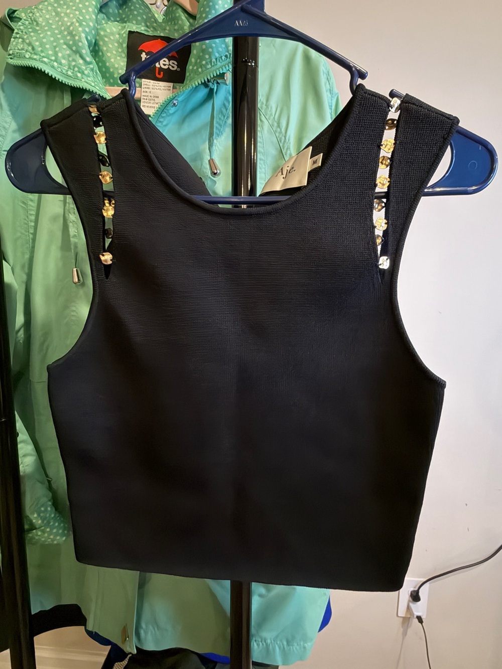 Aje Black Cropped Tank with Gold Embellished Straps